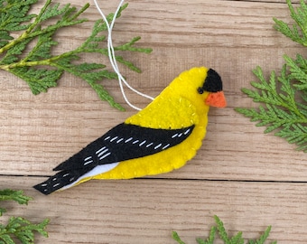 Handmade Goldfinch Felt Christmas Ornament Felt Goldfinch Bird Primitive Soft Cardinal Felt Bird Lover Rustic Yellow Bird Watcher Woodland