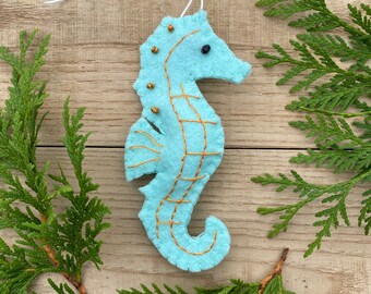 Seahorse Christmas Ornament Felt Seahorse 5” Handmade Soft Cute Felt Ornament Stuffed Sea Animal Nature Primitive Home Decor