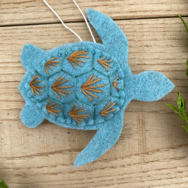 Sea turtle Handmade Ornament Felt Sea Turtle 4” Christmas Soft Cute Felt Ornament Stuffed Sea Animal Nature Primitive Home Decor