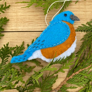 Handmade Bluebird Felt Ornament: Blue, 4.5 inches