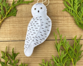 Snowy Owl Handmade Felt Ornament: White - 5 inches