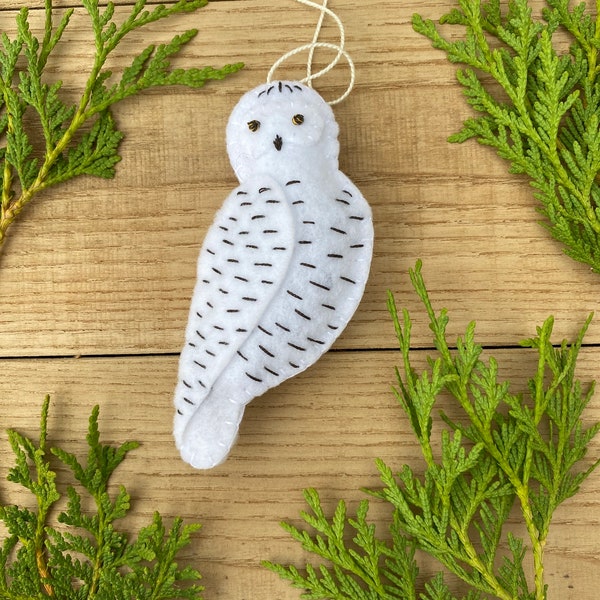Handmade Snowy Owl Felt Christmas Ornament Felt Owl Bird 5" Primitive Soft Owl Felt Bird Lover Rustic White Bird Watcher Arctic Woodland