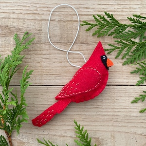 Handmade Red Male Cardinal Felt Ornament 5 inches