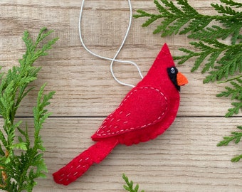 Handmade Cardinal Felt Christmas Ornament Felt Cardinal Bird 5" Primitive Soft Cardinal Felt Bird Lover Rustic Red Bird Watcher Woodland
