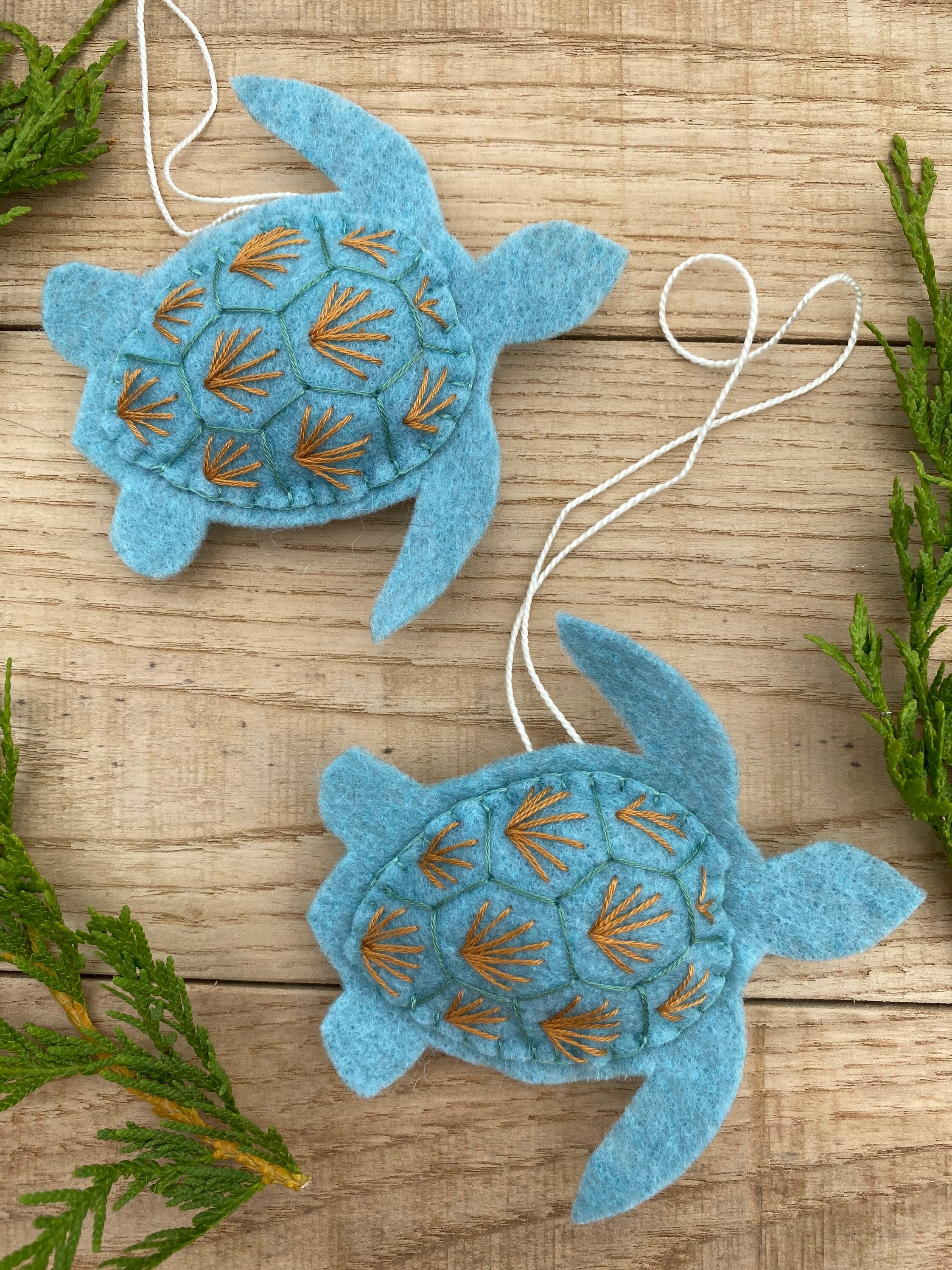 Sea Turtle Handmade Felt Ornament: Sea Green Blue, Gold, Beige - 4 ...