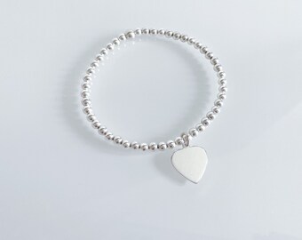 925 Sterling Silver Stretch Bracelet with Large Heart Charm (15mm)