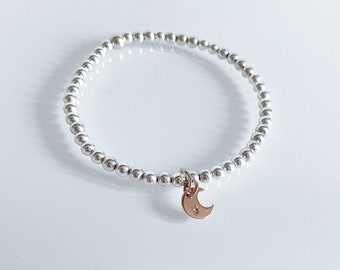 925 Sterling Silver Stretch Bracelet with Rose Gold Moon
