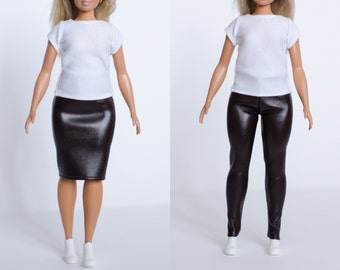 Leather leggings for curvy doll / curvy doll pants / doll leather leggings / curvy doll skirt  skirt / doll leather skirt