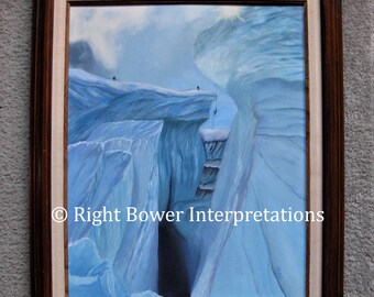 Original Signed Fine Art 20X16 Framed Ice Climbers Winter Snow Scene Oil Painting on Panel, Ready-To-Hang Ice Climbing Wall Art Wall Hanging