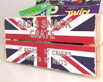 Personalised Union Flag Snack Crate, Father's Day Gift for Him, Care Package, Supply Drop, Christmas Gift Box, Contents not Included