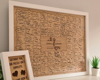 Oak Wedding Jigsaw Puzzle Guestbook, Wooden Alternative Wedding Guest Book