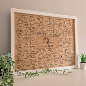 Oak Wedding Jigsaw Puzzle Guestbook Wooden, Alternative Wedding Guest Book