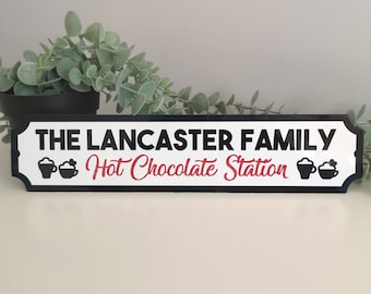 Personalised Christmas Family Sign, Stocking Filler, Christmas Decoration Gift, Hot Chocolate Station Sign