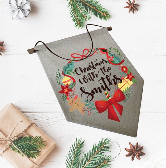 Christmas With The Surname Canvas Banner Flag Etsy