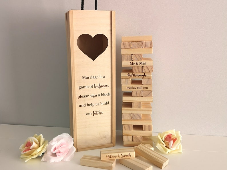 Wedding Guestbook Tumbling Blocks Game, Personalised Alternative Wedding Guestbook image 1