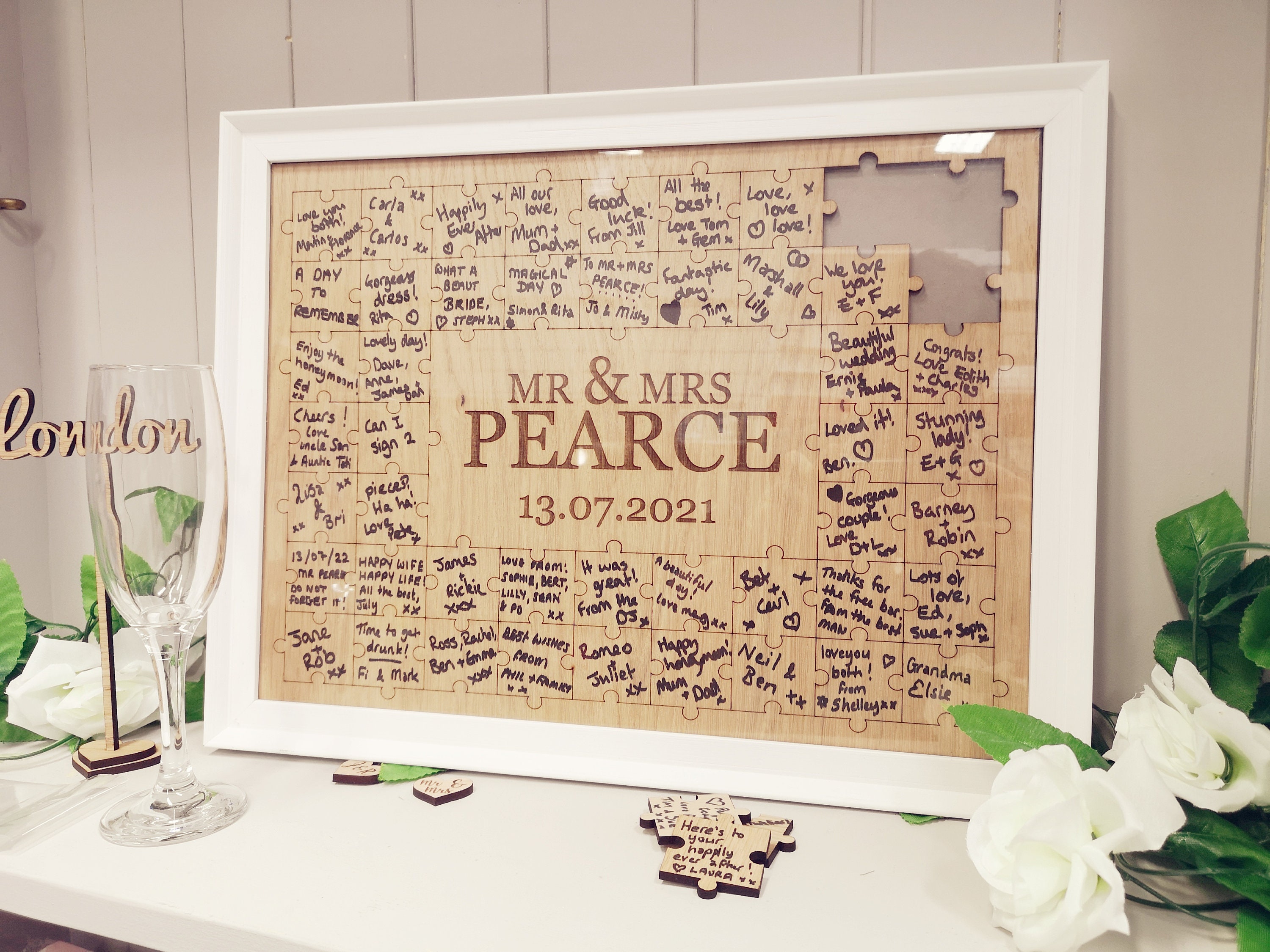 Jigsaw Guestbook Wedding Personalised Framed or Unframed Script Style 