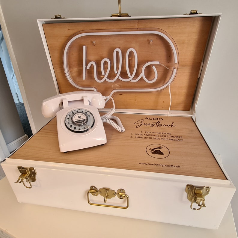 Audio Telephone Guestbook Chest Suitcase, Personalised Audio Guestbook with Neon image 3