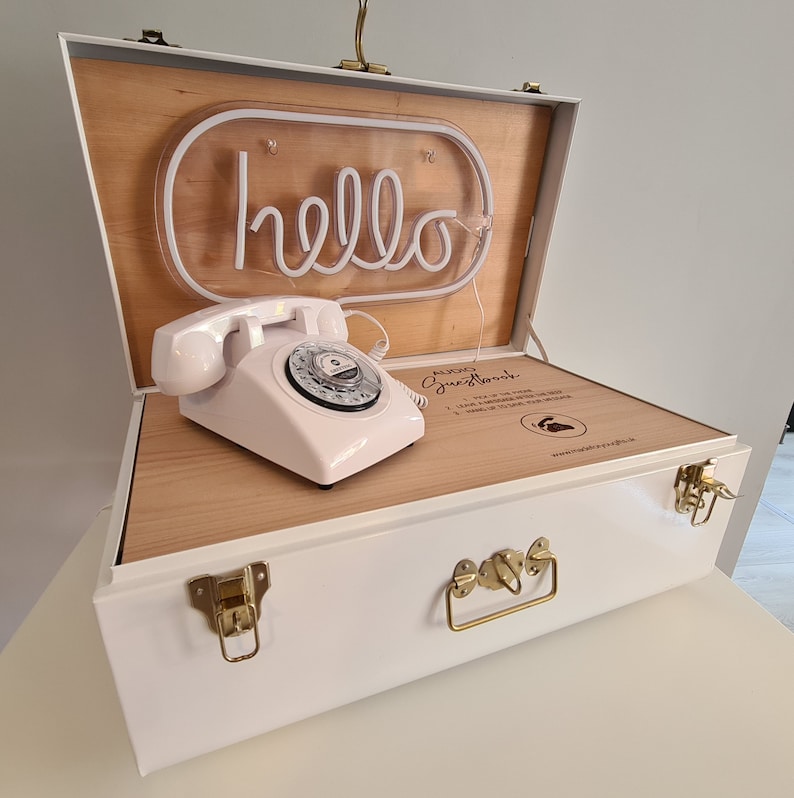 Audio Telephone Guestbook Chest Suitcase, Personalised Audio Guestbook with Neon image 2