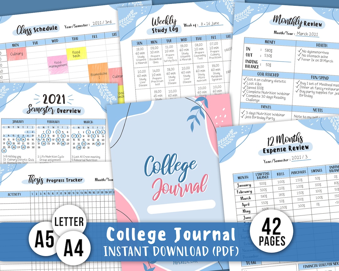 Study Journal Pdf Blue College Journal Printable, Study Journal, Exam Journal Pages ...