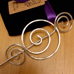 Beautiful spirals brooch for knitwear, silver scarf pin, sweater pin, handmade jewellery gift for her, stocking filler silver plate