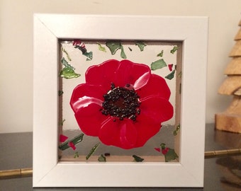 Red poppy flower glass art, remembrance day, poppy appeal, gift for mum, home decor