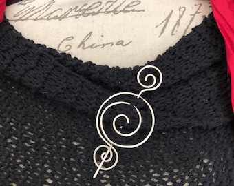 Handmade Silver Spiral Brooch Pin: Knitwear Scarf Pin