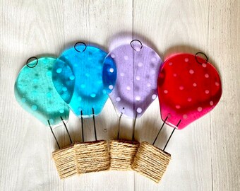 Hot air balloon fused glass sun catcher, nursery decor, baby shower gift, hanging ornament