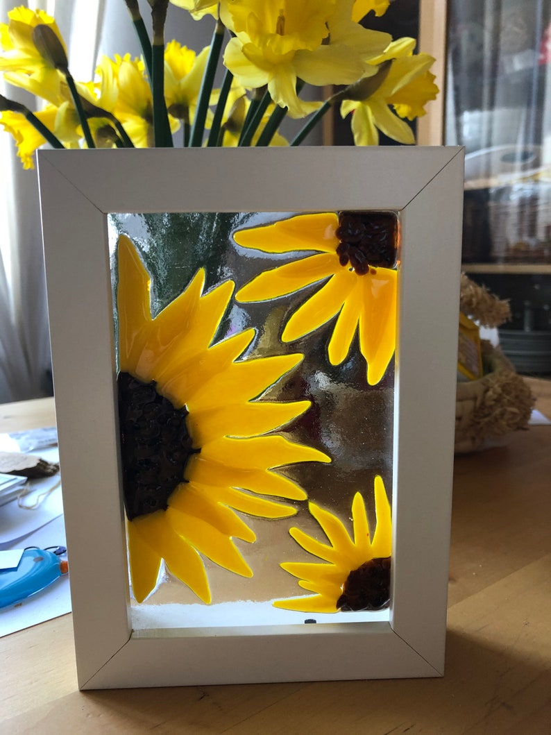 Sunflower glass art box frame fused glass garden lover Etsy
