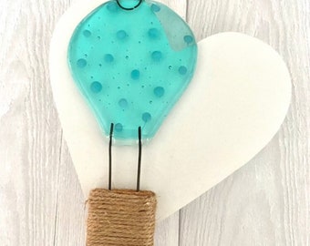 Hot air balloon fused glass sun catcher, nursery decor, baby shower gift, hanging ornament