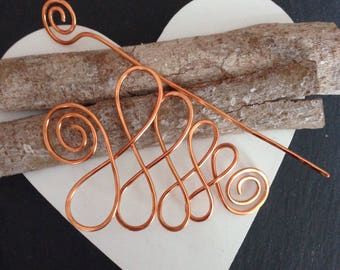 Celtic hair slide, copper barrette, hair stick, shawl pin, scarf close, sweater clip for chunky knits, winter fashion, gift for her