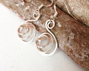 Sterling silver earrings, spiral dangle earrings, gift for her, bridesmaid gift, wedding jewelry, handmade jewelry,