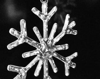 Fused Glass Snowflake Christmas decoration, frozen ice crystal winter window decor, winter wedding,