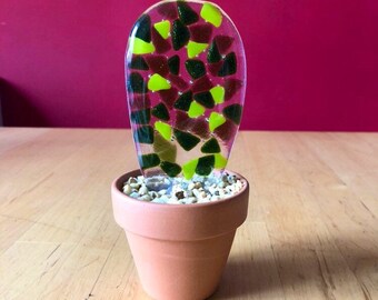 Mosaic glass cactus, sun catcher, fused glass art, house plant, succulent lover, home gift, stained glass