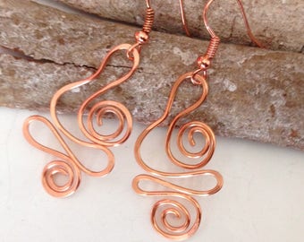 Boho copper earrings, mother and child, dangle earrings, wire jewellery, gift for new mum, Mother's Day, new baby