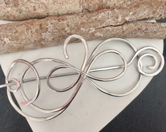 Beautiful Figure 8 shawl pin, sweater clip, silver brooch, scarf close, infinity hair slide, unique design, gift for her