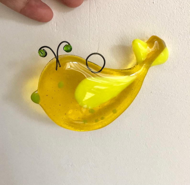 Bird suncatcher glass hanging ornament for garden or window decoration, nature lover, spring and Easter gift Yellow