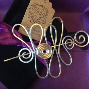 Handcrafted Silver Shawl Pin, Scarf Brooch, Hair Barrette