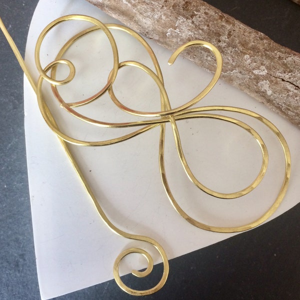 Gold wedding shawl pin, bridal wear, brass infinity pin, scarf clip, hair slide, bridesmaid gift, bridal accessories