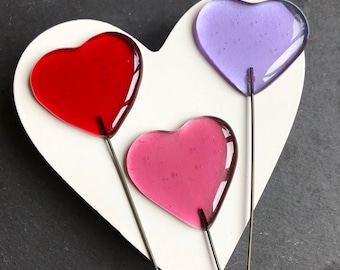 Glass heart plant stakes for plant pot, flower bed or window box, wedding decor, Valentines love token, Mother’s Day gift,