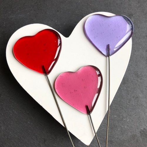 Jeu de plantes en forme de coeur en verre fusionné fait main : décoration de mariage, cadeau de Saint-Valentin ou de fête des mères