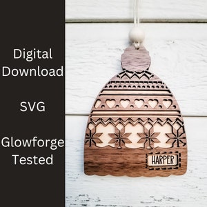 Ornamento con nome per cappello invernale, versione a forma di cuore, file SVG tagliato al laser