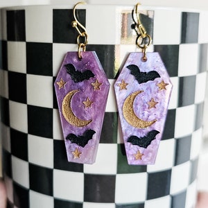 Mystical Coffin Moon Bat Earrings SVG