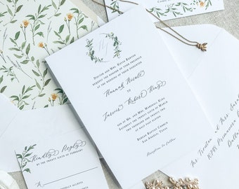 Floral Wedding Monogram Invitation Suite