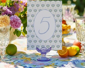 DIY English Bluebell Watercolor Table Number Template , Cottage Garden Table Numbers, Printable Table Numbers, Wedding Table Numbers