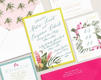 Tropical Wedding Invitation Suite, Watercolor Hawaii Destination