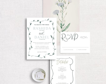 Watercolor Garden Wedding Invitation Suite TEMPLATE, Instant Download, Printable Wedding Invitation Template, Watercolor Wedding Suite