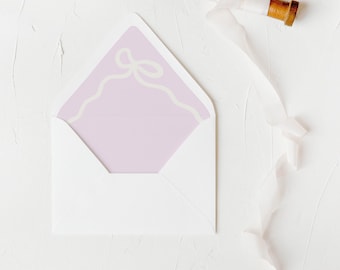 Hand Drawn Whimsical Lavender Bow Lined Envelopes