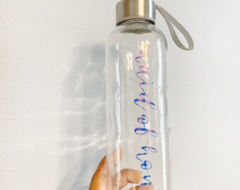 Personalized Glass Water Bottle | Personalized Bridesmaid Water Bottle Gift | Custom Glass Water Bottle | Rose Gold Calligraphy Water Bottle