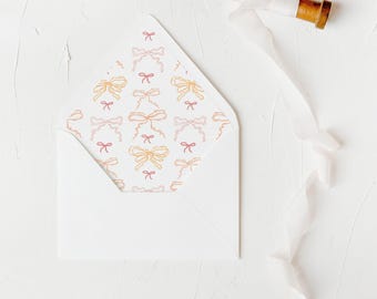 Hand Drawn Whimsical Pink Bow Lined Envelopes