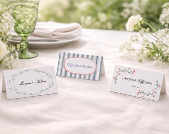 Instant Download Coastal Stripe Escort Cards, Watercolor Place Cards, Printable Folded Tent Card
